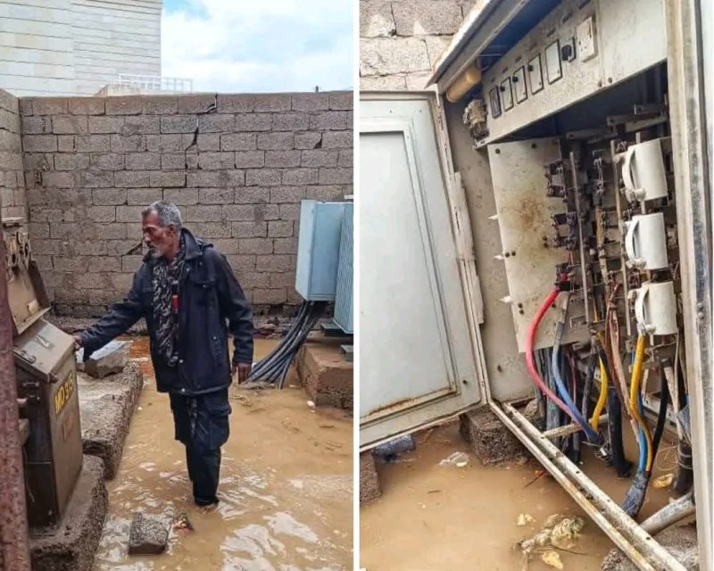 عدن.. غرق محول كهربائي بسبب الأمطار وتهديد بكارثة إنسانية
